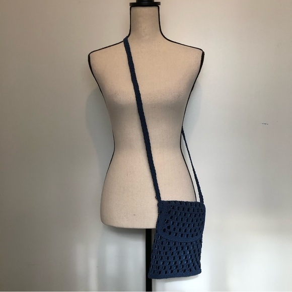 VTG Valerie Barad for Cabrelli purse cross body bag navy blue ribbon crochet - Picture 7 of 7